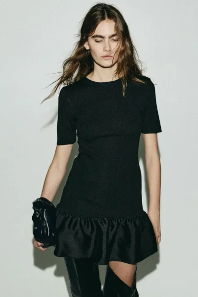 H&M Black Puffball Knitted Dress чорна сукня